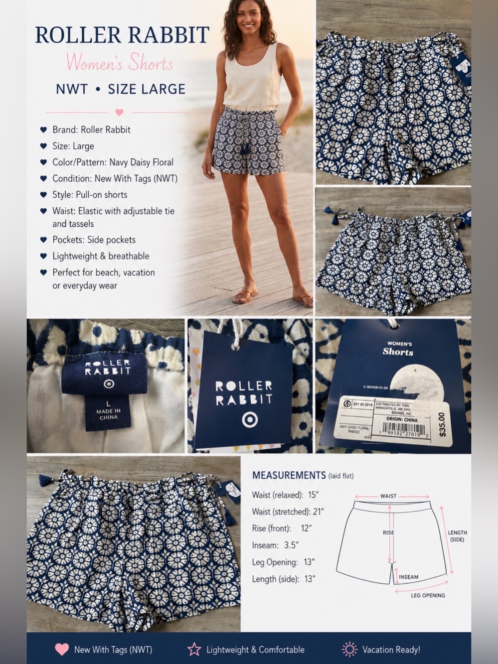 Roller Rabbit Navy Daisy Floral Shorts – NWT